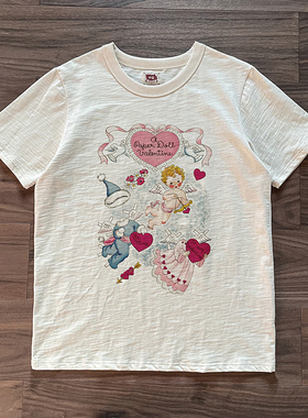 谢先绅 美式休闲小天使T恤男女款欧美卡通小众复古老粗布纯棉短袖