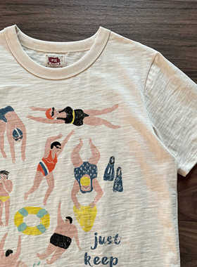 谢先绅宽松复古夏季男女同款纯棉短袖T恤圆领手绘游泳打底竹节棉