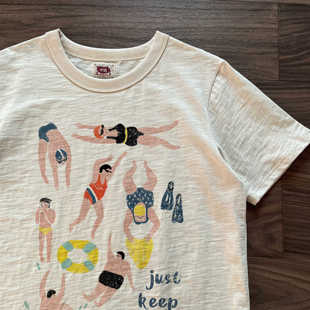 T恤圆领手绘游泳打底竹节棉 纯棉短袖 谢先绅宽松复古夏季 男女同款