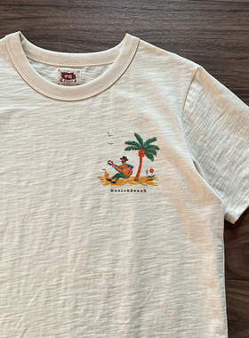 谢先绅 夏季海滩吉他手插画复古休闲简约料纯棉T恤短袖男女同款