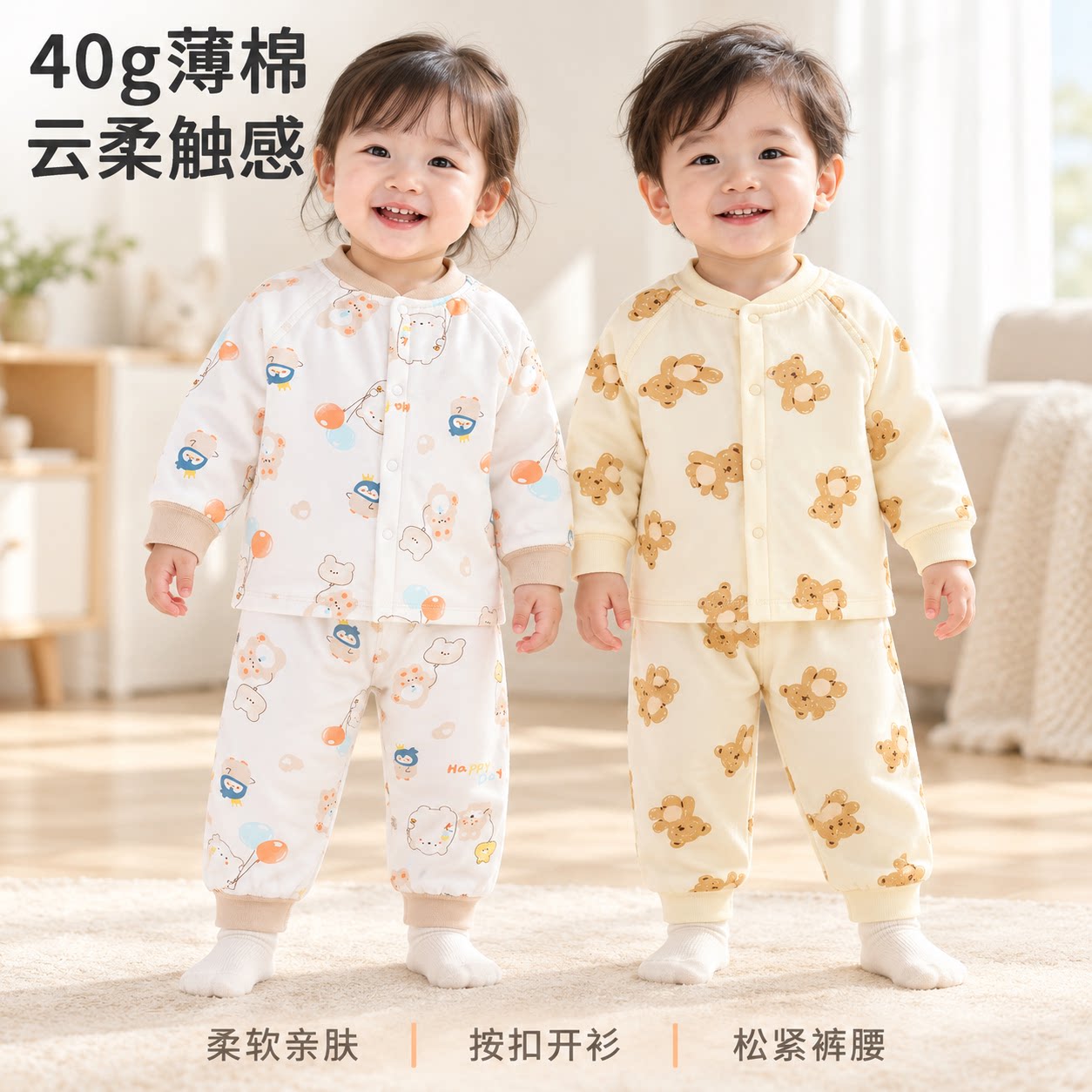 婴儿套装分体秋衣秋裤秋冬季儿童加厚长袖上衣宝宝夹棉睡衣外穿