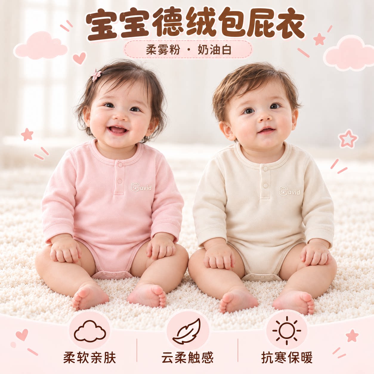 婴儿德绒包屁衣秋冬款宝宝保暖内搭连体哈衣打底夹棉爬服睡衣长袖