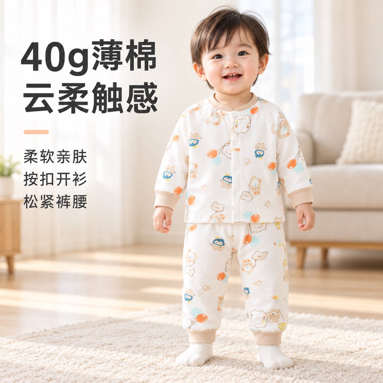 婴儿分体套装外套裤子秋冬季儿童男女加厚长袖上衣宝宝夹棉外穿