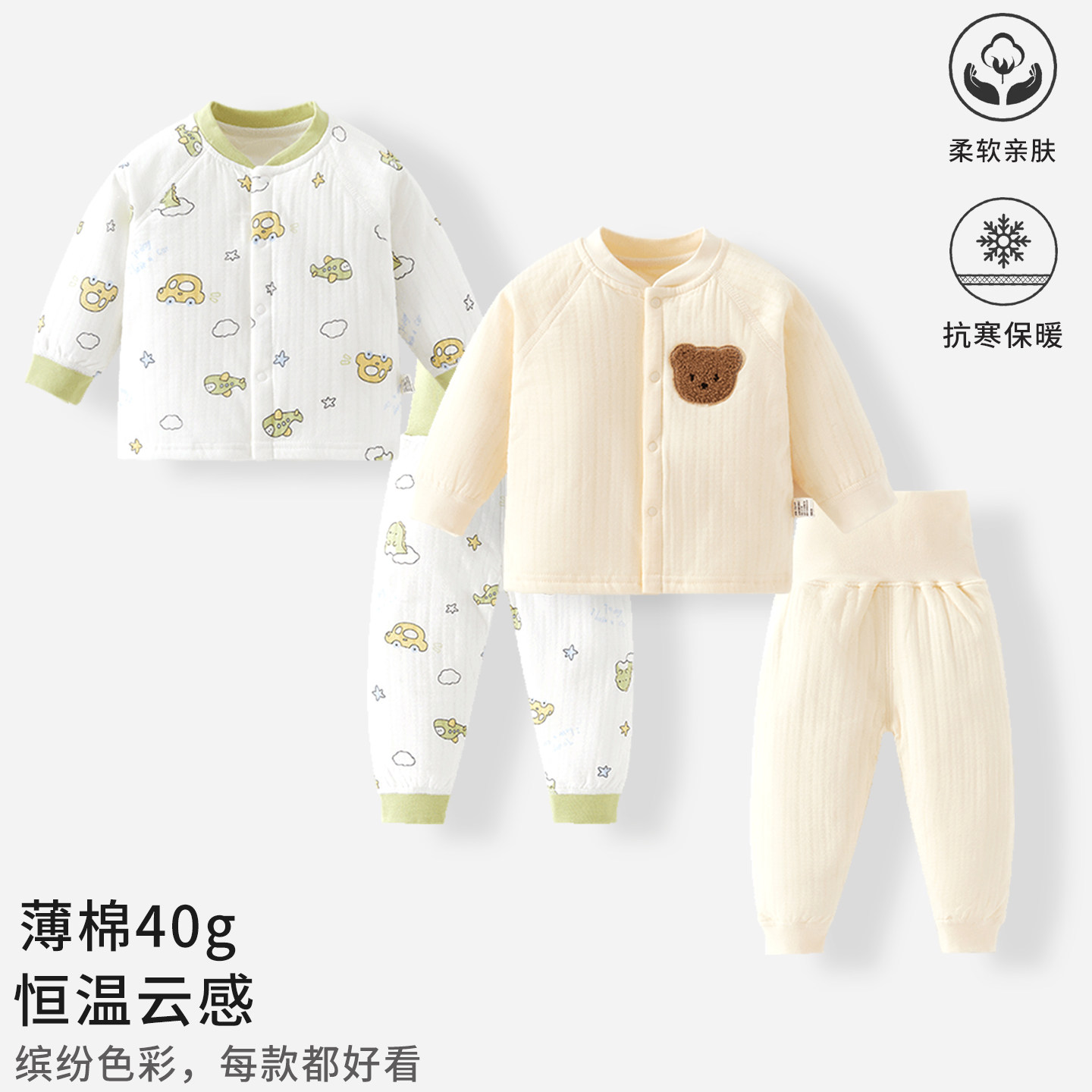 宝宝套装秋冬季分体保暖薄棉加厚40g男童女童秋衣秋裤家居服睡衣