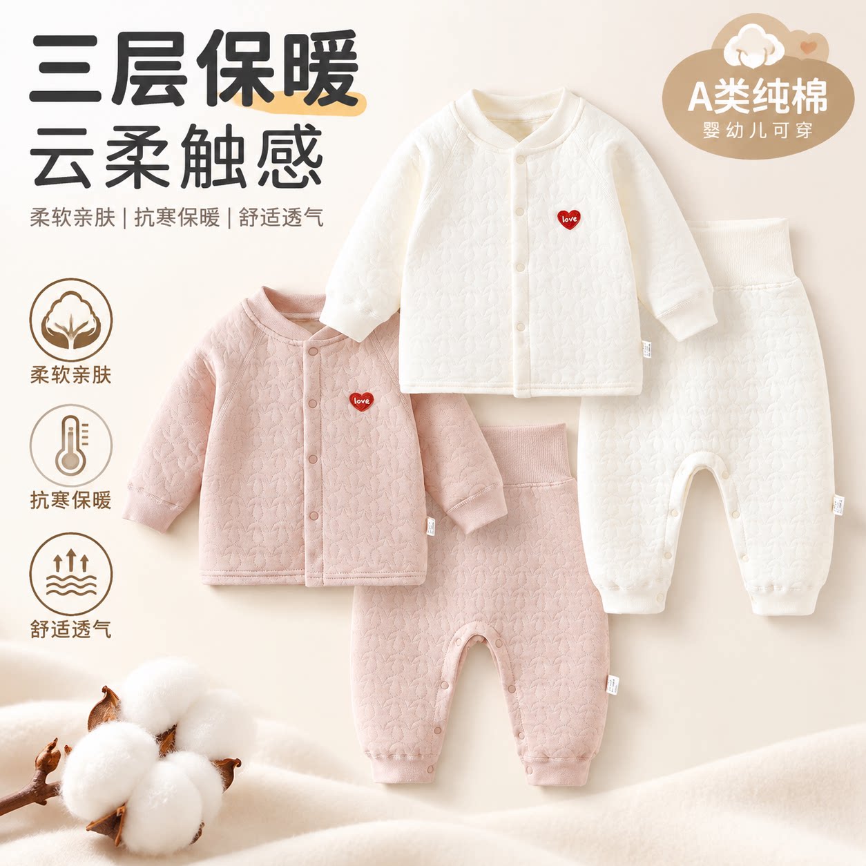婴儿套装分体外套裤子保暖A类秋冬款男女宝宝上衣加厚居家外穿