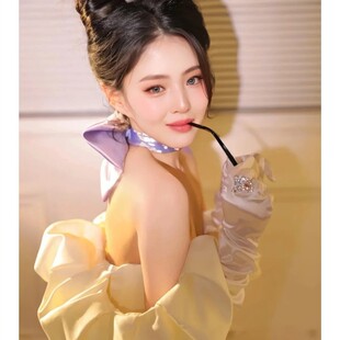 礼服影楼新款汤姆猫梦中情猫生日纯欲一字肩写真摄影服装连衣裙