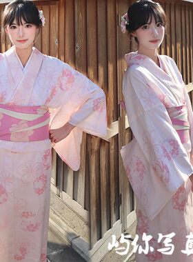 新款个人樱花少女日系改良传统粉色和服小清新甜美写真照摄影服装