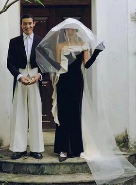 影楼拍照主题写真服装新款复古摄影艺术照黑色婚纱赫本风法式礼服
