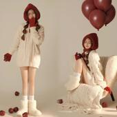 秋冬新款 影 影楼韩系圣诞节小清新少女毛衣个人艺术照写真摄影服装