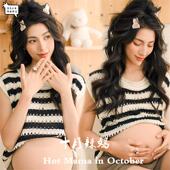 孕妇拍照新款 条纹文艺风复古写真休闲摄影艺术照服新 影楼主题无袖