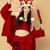 龙年喜庆主题影楼孕妇露肚子拍照针织套装 孕妈咪可爱甜美风写真服