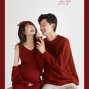 北欧风简约纯色六口全家福四口亲子影楼拍照服装纪实风针织款套装