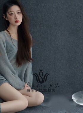影楼新款拍照主题韩系高级感慵懒风灰色针织衫肖像艺术照摄影服装