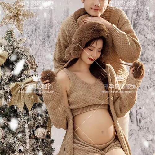 新款圣诞节秋冬孕妇照服装可爱波点连衣裙孕妈咪艺术摄影拍照服装