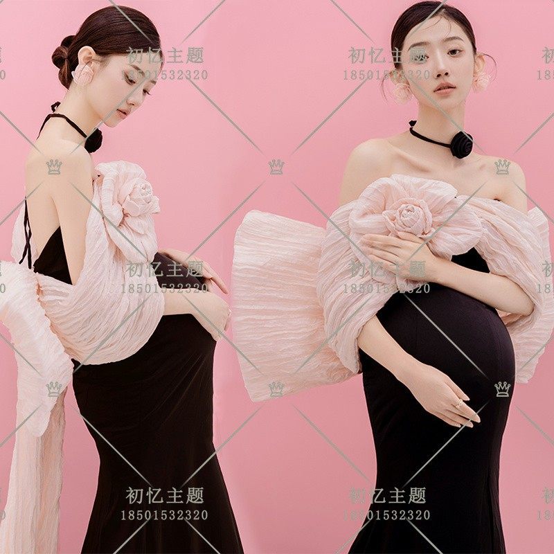 新款影楼孕妇主题拍照服装时尚唯美孕妈婚纱室内大肚摄影写真礼服