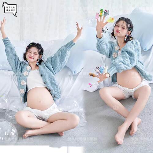 影楼孕妇拍照主题服装新款中式复古白色抹胸裙孕妈写真艺术照摄影