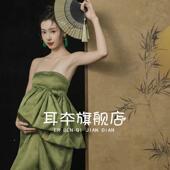 绿色抹胸裙孕妈咪国潮风照摄影服装 影楼孕妇照主题新款 复古新中式