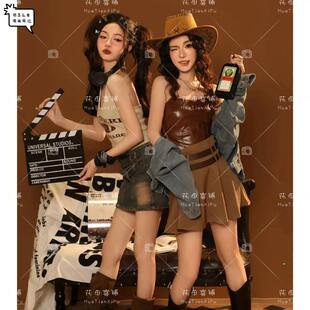 影楼新款西部牛仔闺蜜写真主题服装美式辣妹姐妹装艺术照摄影服饰