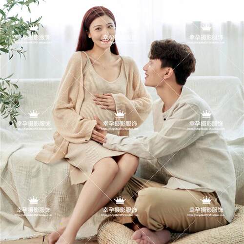 新款影楼孕妇照服装情侣针织夫妻文艺日系居家艺术主题拍照写真服