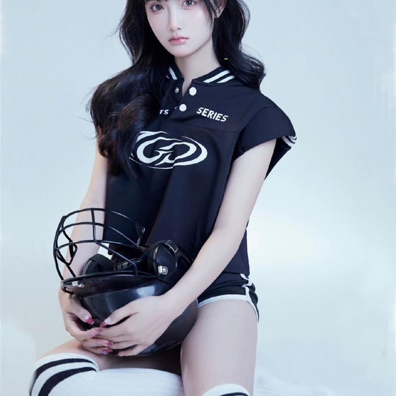 影楼新款写真主题服装黑色运动装时尚套装棒球少女艺术照摄影服饰