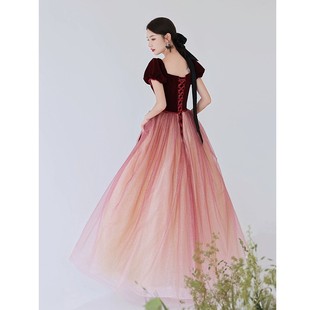 主持人晚礼服女高级感酒红色学生大合唱朗诵演讲演出指挥独唱艺考