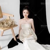孕妇拍照服装 影楼服饰孕妈咪白色抹胸裙温柔室内简约风写真服 新款