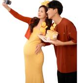 情侣孕妇影楼主题新款 韩系甜美维尼熊可爱连衣裙孕妈咪大肚照摄影