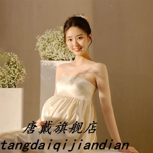 孕妇拍照服装影楼法式抹胸连衣裙气质大肚妈咪艺术照写真摄影衣服