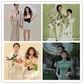 亲子摄影主题服装 影楼网红影 全家福新年红色麻花毛衣拍照照相童装