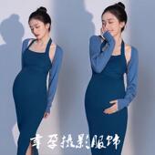 影楼孕妇拍照服装 圣诞新年主题艺术照红色毛衣孕妈咪摄影衣服 新款