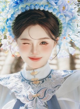 泉州簪花服装浔浦女蓝色玉蝴蝶明制汉服套装少女旅拍摄影写真衣服