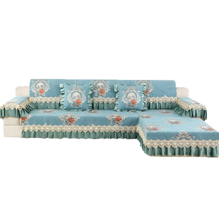 羊绒雪尼尔沙发垫套装素纯色四季通用防滑加厚坐垫子简约现代实木