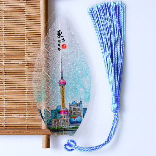 叶脉书签上海印象名胜古迹中国风