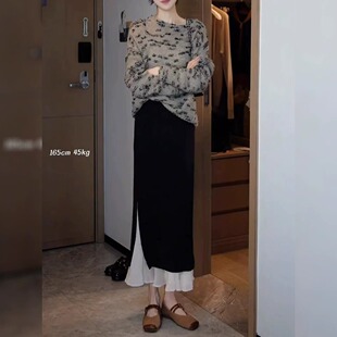 小个子高腰显瘦包臀裙 新款 2558 44黑白拼接鱼尾裙半身裙女春季