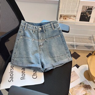 显瘦阔腿裤 5500 梨形身材小个子大码 女夏季 34复古卷边牛仔短裤