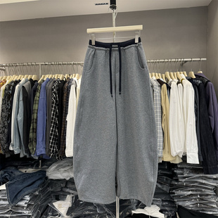 新款 女秋季 大码 宽松弯刀裤 6123 拼色腰头直筒长裤 灰色阔腿休闲裤