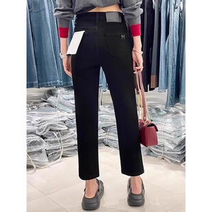 40黑色窄版 直筒裤 牛仔裤 小个子高腰显瘦烟管裤 子 女秋冬新款 5895