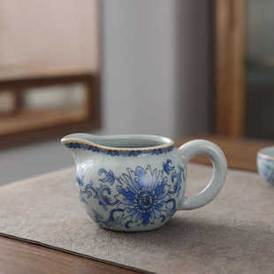 匀杯 青花公道杯单个陶瓷黄汝茶海分茶器功夫茶具配件家用复古中式