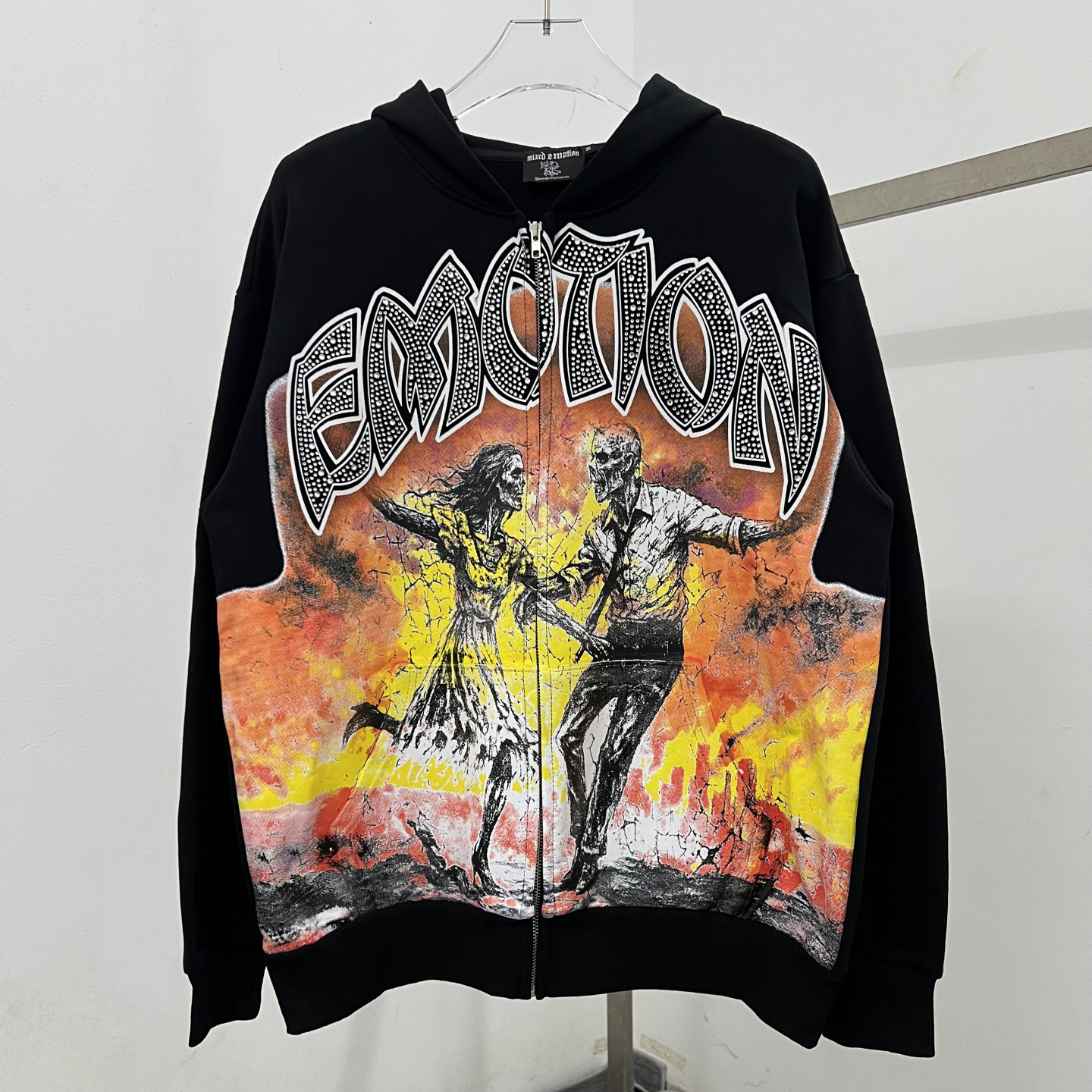 美式高街连帽满印烫钻卫衣秋冬