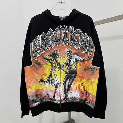 美式高街连帽满印烫钻卫衣秋冬