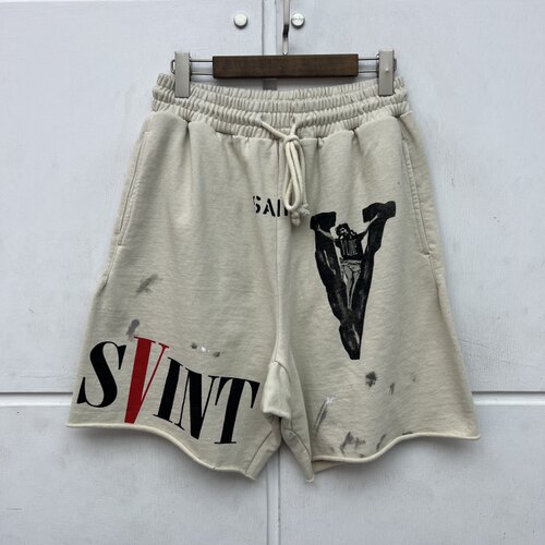 SAINT MICHAEL联名复古vintage涂鸦做旧卷边男运动短裤男女五分裤