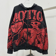 高品质MIXED EMOTION秋冬宽松连帽卫衣骷髅闪电印花连帽衫卫衣男
