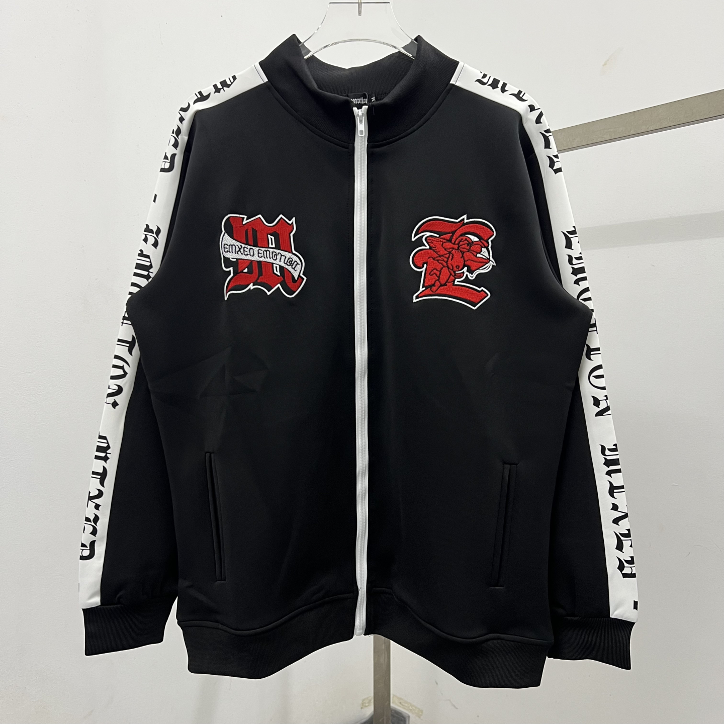 美式高街刺绣立领拉链开衫卫衣