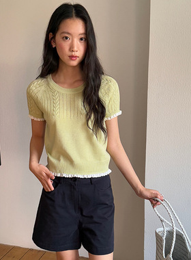 AlloFu十三行时尚减龄花边针织衫女夏季新款圆领休闲开衫上衣995