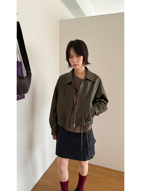 衣夫 休闲经典翻领夹棉皮衣外套女2025秋冬复古柔软夹克上衣5635A