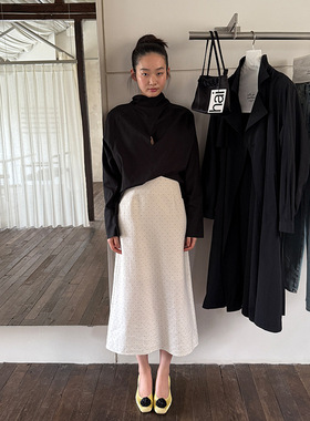 AlloFu十三行波点休闲半身裙早春甜美休闲ins风高腰中长裙3773