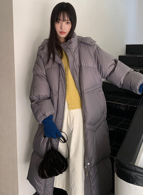 AlloFu十三行加长款羽绒服女新款冬季高级感90白鸭绒外套23000