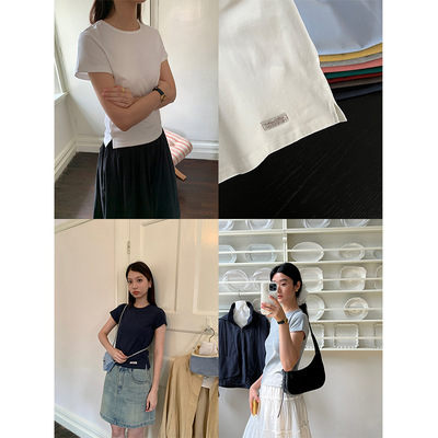 AlloFu十三行百搭T恤女2024秋季新款正肩小版型短袖简约上衣22885