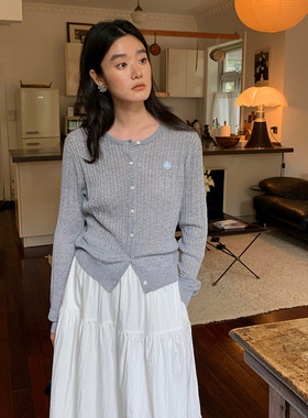 AlloFu十三行针织开衫女2024穿搭韩系字母刺绣麻花编织上衣19035