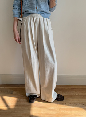 AlloFu十三行随性慵懒风休闲裤女春季松紧腰舒适阔腿长裤23158